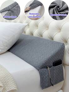 Wedge-Shaped Triangular Pillow Close The Gap 0-7" Between Your Headboard And MattressOr Wall Relieve The Head, Neck And Back Pressure Suitable For Sleeping And Reading SidePocket Can Hold Mobile Phones, Glasses, Remote Controls Multiple Sizes,Fabric Weight: 400-450g Per Square Meter - 灰色 - 查看 8
