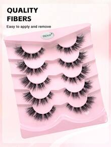 ENCHUW 5对猫眼假睫毛，蓬松凌乱自然长款透明带假睫毛，尾部带飞扬，拉长眼部，仿貂毛假睫毛，化妆用。 - 黑色 - 查看 5