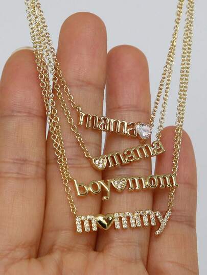 1 chiếc vòng cổ chữ "Mama" mạ vàng thanh lịch, mặt dây chuyền hình trái tim nhỏ đính đá CZ, thích hợp làm quà tặng hàng ngày nhân dịp Lễ Tạ ơn.