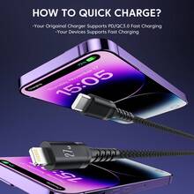 BinBoom 【MFi认证】27W USB-C 转 Lightning 快充充电器，快充长 Lightning 数据线，高速传输 USB 充电线，适用于 14/13/12/11 Pro Max/XR/XS/X/8/7/6Plus - 多色1 - 查看 9