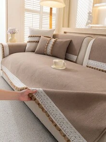1 Stück bequerer Chenille Sofakissenbezug, ganzjährig moderner minimalistischer rutschfester Sofasitzschutz, staubdicht und waschbar Sofabezug, modisch weich und farbbeständig, tierfreundlich, geeignet für Schlafzimmer, Büro, Wohnzimmer Kombinationsmöbel, L-förmiges Sofa und 1/2/3/4-Sitzer Sofa - Kaffeebraun - Übersicht 4
