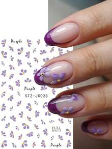 2pcs/Set 3D Purple Daisy Nail Stickers, Elegant Small Daisy Petal Self-Adhesive Slider Nail Art Decor Accessories, Suitable For Spring/Summer Wild Flower Nails - Multicolor - View 3