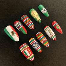 24pc Canada Soccer Team Press On Nails, Canadian Maple Leaf Fake Nails, Perfect Gift For Fans - 3XB1-14316(墨西哥亮面款) - 查看 1