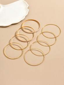 8pcs/Set Multilayer Enamel Bangle Bracelet Set For Women - Yellow Gold - View 7
