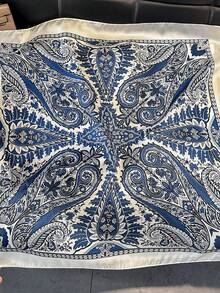 1 chiếc khăn lụa vuông, băng đô in họa tiết satin dành cho nữ, khăn quàng cổ, khăn trùm đầu, khăn choàng thời trang cho nữ, khăn choàng cổ. - Hạt điều xanh trắng lớn - Xem 1