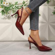 Women's Fashion Pointed Toe Buckle Hollow-Out High Heel Sandals - Burgundy - View 7