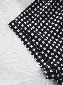 Bộ đồ ngủ cardigan kẻ caro nhăn 3 món dành cho nữ, thêu hình gấu. - Màu xám đen - Xem 5