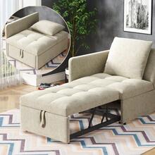 Upholstered Bed, 3-In-1 Sofa Bed, Multifunctional Sofa Bed, Linen Fabric Sofa (Adjustable Backrest), Space-Saving Sofa Bed - Beige - View 4