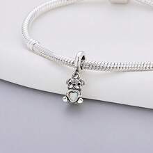 HuooNew 1pc S925 Sterling Silver Pug Dog Pendant, Cute Pet Heart-Shaped Pug Charm For DIY Bracelet Beads - Silver - View 5