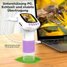 Pocket Kids Microscope For Over 3 Years Old, 1000X Handheld Microscope For Kids W/2''IPS Digital, Photo Video Mini Portable Microscopes, Science Edu Digiscope, For Kid Purple - Purple - View 2