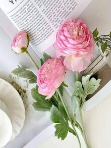 1/3/5pcs Velvet Lotus Peony Artificial Flowers, Bouquet With Leaves, Realistic Long Stems, Artificial Material That Will Never Wither, Suitable For Home Decoration, Room Decoration, Flower Arrangement, Outdoor Garden Decoration, Wedding Bouquet, Mother's Day And Valentine's Day Gifts. - Multicolor - View 23