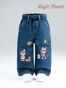 Baby Girls' Tiny Chef Print Denim Pants | New Mom Must-Have Infant Clothing & Top Baby Choice - Màu xanh lam - Xem 2