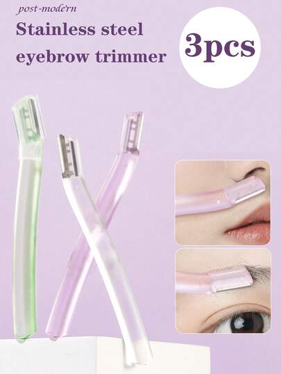 3 piezas Afeitadora de cejas de viaje portátil, afeitadora facial, pequeña y conveniente, recortadora de cejas, herramienta de depilación de acero inoxidable, recortadora de cejas con escarcha transparente, afeitadora depiladora, afeitadora facial, con red protectora, no se raya fácilmente, adecuada para principiantes, precio asequible, regalo de Navidad, cosméticos, herramientas de maquillaje, artículos buenos y baratos, regalo, regalo para mujeres, regalo de Navidad