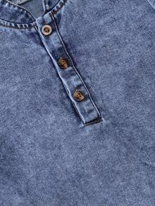 Bộ 2 áo thun ngắn tay cổ kéo khóa nửa thân cho bé trai mùa hè, áo thun denim thường ngày, áo chui đầu cổ bóng chày. - Nhiều màu - Xem 5