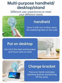 2pcs/Set Handheld Mini USB Rechargeable Fan With Phone Holder, Portable Desktop Small Fan, Essential For Festivals - Two White Ones - View 7