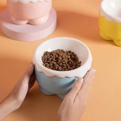 shuo ni mao yi Ceramic Cat And Dog Pet Bowl High Foot Protection For Cervical Spine Cat Meal Bowl Cat Food Bowl Water Bowl Dog Bowl Rice Bowl