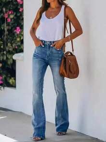 Quần jeans ống loe dáng slim fit ARWY màu bạc phai dành cho nữ, kiểu dáng thanh lịch, phóng khoáng, thích hợp mặc hàng ngày, đi chơi tối, đi nghỉ mát, Halloween, Lễ Phục Sinh và mọi mùa xuân. - Rửa tối - Xem 6