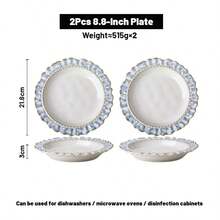 2pcs Ceramic Dinner Plate Set: 6.25-Inch 8.8-Inch 10.8-Inch Ceramic Plates. Vintage Style Plates Suitable For Snacks, Western Food, Desserts, Pasta, And Breakfast Bread. Steak Plate And Salad Plate. - trắng - Xem 12