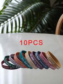 10 chiếc vòng đeo tay silicon in câu nói tiếng Anh truyền cảm hứng, vòng tay mang thông điệp năng lượng tích cực, thích hợp làm quà tặng nhỏ và quà lưu niệm trong các bữa tiệc. - Bộ 10 vòng tay silicon với những câu trích dẫn truyền cảm hứng. - Xem 11