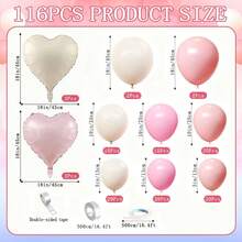116件套粉色和沙色气球拱门套装，包含心形铝箔气球和粉色、沙白色乳胶气球。非常适合生日派对、迎婴派对、性别揭晓派对、新娘送礼会、婚礼装饰以及各种其他派对装饰。 - 查看 3