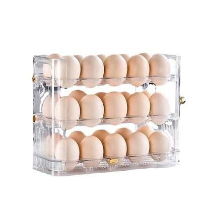 Porta Huevos para Refrigerador, Organizador de Huevos de Plástico Transparente con 30 Compartimentos, Diseño Automático de Deslizamiento, Contenedor de Huevos para Cocina y Nevera