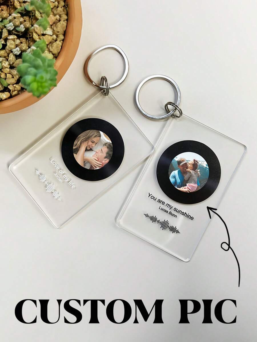 Personalized Photo Keychain | Custom Song Plaque Keychain | Music Acrylic Plaque - Multicolor - View 1