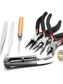 Bộ dụng cụ làm trang sức DIY 8 món, bộ kìm mini bao gồm kìm mũi tròn, kìm mũi nhọn và kìm cắt, dụng cụ sửa chữa thủ công để làm vòng tay và bông tai. - Nhiều màu - Xem 8