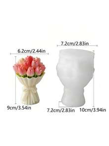 1个浪漫郁金香花束带蝴蝶结硅胶蜡烛模具，适用于DIY香薰蜡烛、树脂和石膏工艺品、情人节、婚礼、母亲节硅胶模具 - A - 查看 9
