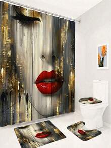Bộ 4 rèm tắm trừu tượng theo phong cách siêu thực, với thiết kế nghệ thuật thành phố ấn tượng - Hình ảnh phản chiếu khuôn mặt người phụ nữ, đôi môi đỏ và hàng mi đen trong khung cảnh đô thị, bao gồm 12 móc treo, chất liệu vải polyester có thể giặt được, phù hợp với phòng tắm hiện đại. - A - Xem 17
