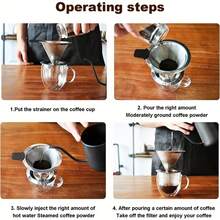 1pc Stainless Steel Double-Layer Coffee Filter, Silicone Handle Design, Easy To Clean, Reusable, Portable, For Filtering Coffee, Hot Drinks, Tea, Suitable For Home, Office, Restaurant - Silver - View 11