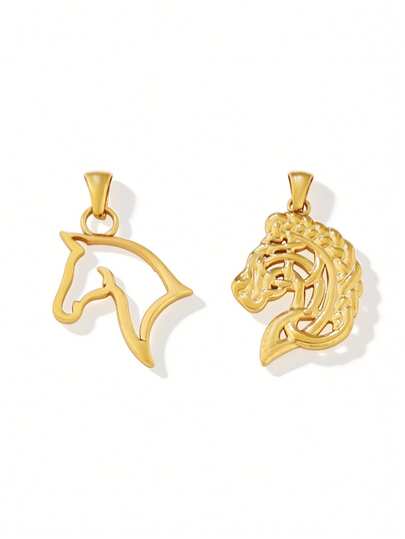 2个不锈钢马形吊坠配件，时尚18K镀金动物吊坠，适用于DIY珠宝制作材料和配件