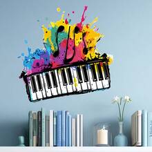 1pc Colorful Painted Piano, Guitar, Cello Music Note Wall Decal, Suitable For Music Room, Bedroom, Entryway Decor, Made Of PVC Material With Moderate Adhesiveness And No Residue - one-size - View 1