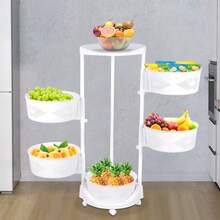 5 Tier Kitchen Storage Cart Rotating Basket Vegetable Fruit Trolly Rack Multi-Layer Storage Shelves With Wheels - 白色 - 查看 1