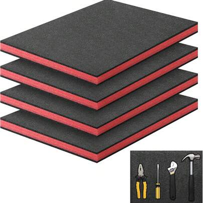 Storystore 1件装泡沫工具箱，尺寸16 x 12 x 1英寸，可定制泡沫，适用于储物盒、聚氨酯储物板、抽屉衬垫、工具箱收纳整理器、可裁剪聚氨酯泡沫垫，用于储物盒内衬、工艺泡沫，适用于相机工具箱收纳（16 x 12 x 1英寸，红色、黑色）