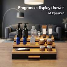 3-Tier Wooden Cologne Organizer For Men, Perfume Display Shelf With Drawer Storage, Vanity & Countertop Fragrance Rack - 黑色 - 查看 4