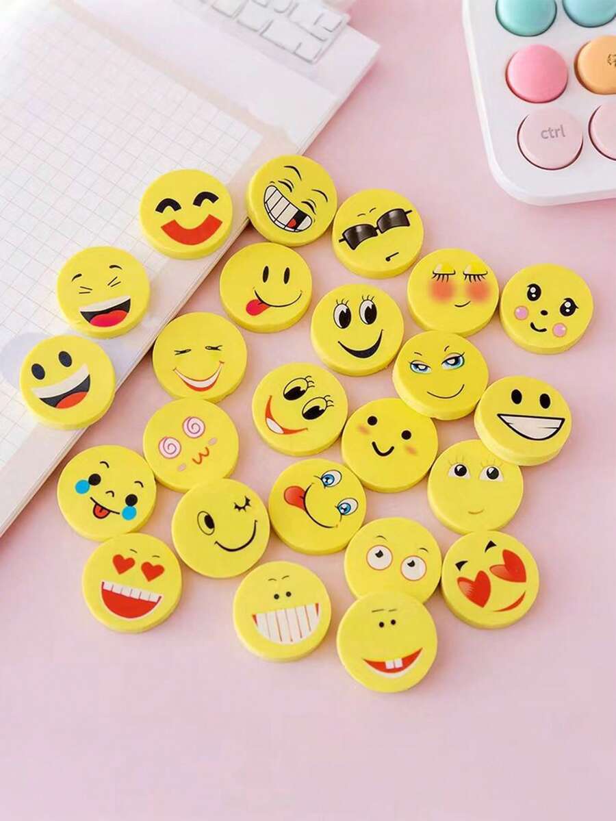 1pc/10pcs Mini Random Smiling Face Pattern Erasers, Student Stationery Prize Gifts, Clean And Trace-Free Erasers, Birthday Gadgets, Cute Erasers, Practical Student Stationery, School Erasers. - A - View 1