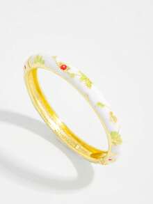 1 Stück erfrischender Blumen Frühlings Armreif, einzigartiger modischer Emaille Tropföl zarter Blumen Armband, geeignet für Damen Alltag, Urlaub und Partytragen - Platin - Übersicht 5