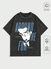 Summer TopsEWH Vintage Washed Rock Tee| Band Skull Print, Alternative Metal Fans Short - Sleeve,Cheap Clothes,Shirts Graphic,T Shirt DG004Loose And ComfortableSummer Clothes - 黑色 5 - 查看 12