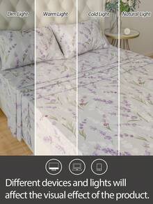 4pcs Set, 100% Polyester, Pastoral Floral, 35cm Deep Pocket Fitted Sheet, Printed Bedding Set (2 Pillowcases + 1 Flat Sheet + 1 Fitted Sheet), All-Season Modern Bedding Set, Minimalist Style, Soft & Comfortable, Breathable - Multicolor - View 7