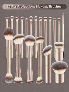 7/13/20支装专业铝管化妆刷套装，包含1个配件盒和纸盒收纳盒，内含可伸缩粉底刷、双头散粉刷、腮红刷、高光刷、修容刷、眼影刷、晕染刷、遮瑕刷和混合刷。刷毛柔软，便携易用，是旅行的理想之选。也是送给女性和女孩的绝佳礼物。这款化妆刷套装包含多种化妆工具，是一套完整的化妆套装和礼品套装。 - 金色 - 查看 2