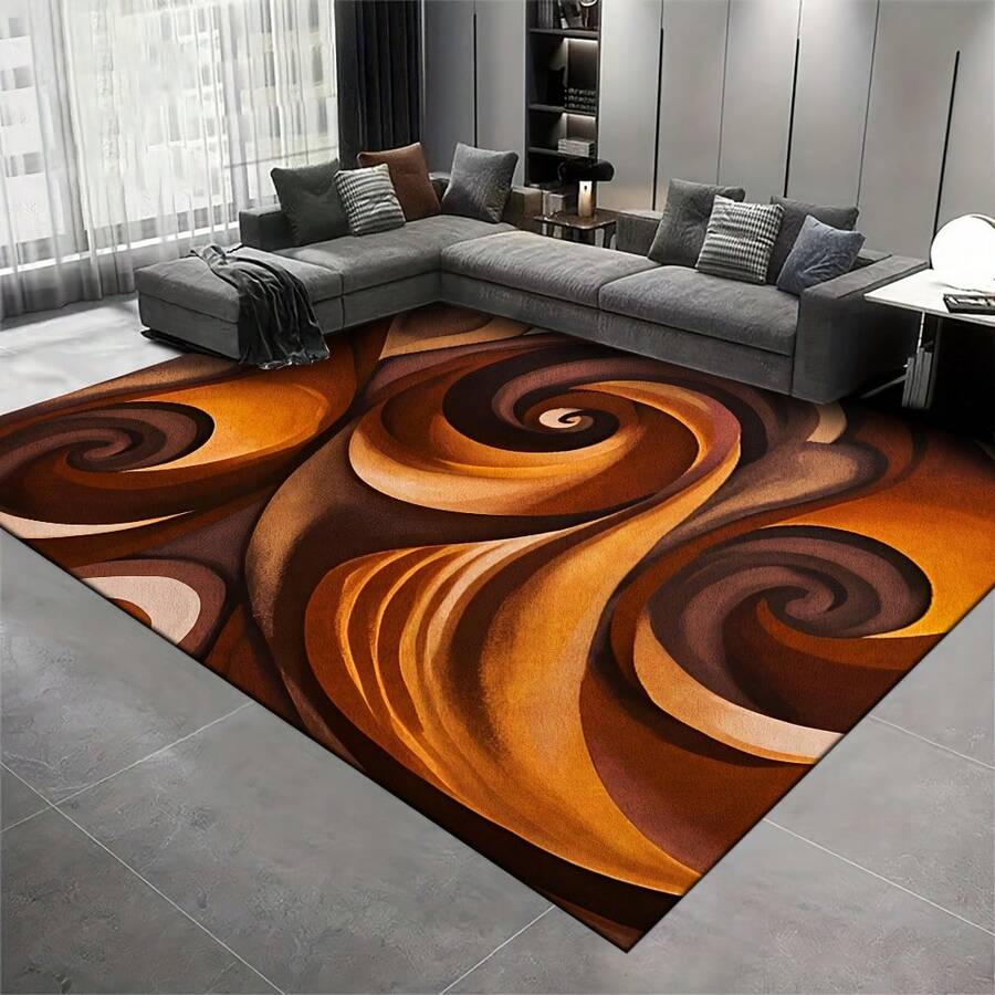 Abstract Swirl Pattern Carpet, Featuring Brown And Orange As The Main Colors, Is Machine Washable, Soft, Lightweight, And Suitable For Bedrooms, Living Rooms, Offices, Indoor Playrooms. It Is As Soft As A Gentle Caress, Suitable For Christmas, Halloween, Thanksgiving, Father's Day, Mother's Day, Graduation Season, Independence Day, And Day Of The Dead - 簡約款 - 查看 1