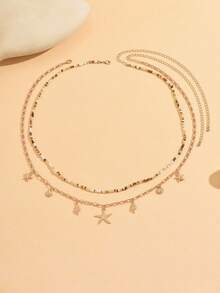 2 Stück/Set Sommer Boho Ozean Stil Seestern Muschel Taille Kette, handgemachter Perlen Charm Körperschmuck, geeignet für den täglichen Gebrauch von Frauen, Strandurlaub, Party, Musikfestival - Verschiedenfarbig - Übersicht 2