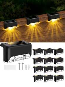 Luces solares para valla y escaleras, luces LED de ambiente nocturno, fácil instalación, adecuadas para vallas, escaleras, senderos, patios y jardines, hoteles, decoración de iluminación paisajística - Talla única para todos - Ver 2