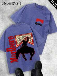 2026 Summer New Unisex T-Shirt,  ,,, Valentine's Day,Independence Day And Easter- Logo Print Crewneck T Shirt With Vintage Cowboy Silhouette Design For MenCasual Wear Unisex Style Camiseta Para Hombre Graphic Tees Jesus Shirts - 皇家藍 - 查看 6