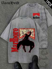 2026 Summer New Unisex T-Shirt,  ,,, Valentine's Day,Independence Day And Easter- Logo Print Crewneck T Shirt With Vintage Cowboy Silhouette Design For MenCasual Wear Unisex Style Camiseta Para Hombre Graphic Tees Jesus Shirts - 灰色 - 查看 1