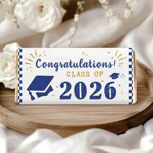10pcs 2026 Graduation Chocolate Bar Packaging Paper - Blue And Gold Graduation Cap Design Candy Bar Stickers, Suitable For Graduation Party Favors, Congratulations Graduate Gifts Decoration - Blue - View 4