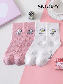 SNOOPY 2双正品史努比图案女士船袜，可爱卡通设计，透气吸湿，休闲舒适，适合学生/成人作为礼物或日常穿着。 - 彩色 - 查看 7