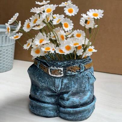 1 chậu hoa bằng nhựa hình quần jean denim cổ điển, chậu trồng cây trang trí trong nhà/ngoài trời sáng tạo, vật trang trí phòng đa chức năng, kiểu dáng quần, trang trí sân vườn, chậu trồng cây, giá đỡ cây trong nhà, thích hợp cho tiệc tùng, trang trí nhà cửa, phòng khách, chậu trồng cây trong nhà, chậu trồng cây ngoài trời, chậu trồng cây mọng nước.