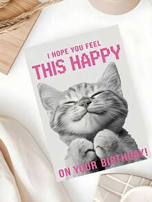 1 tấm thiệp sinh nhật thú vị với hình chú mèo cười dễ thương và chữ màu hồng, món quà tuyệt vời nhất để dành tặng bạn bè và gia đình nhân dịp sinh nhật. - nhiều màu - Xem 4