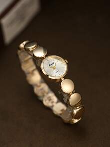 1pc Round Women's Quartz Watch Is Fashionable Retro And Exquisite Suitable For Daily Matching Birthday/Graduation Gifts Casual Gatherings - Gold - View 2